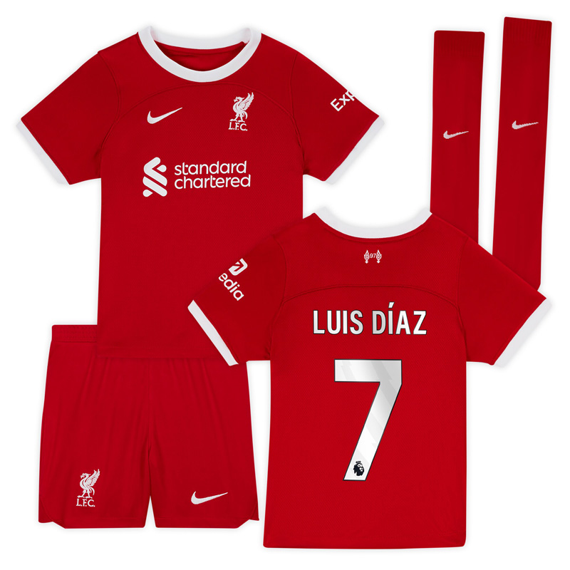 Billige Fodboldtrøjer Liverpool Børn Hjemmebanetrøje 23/24 Rød Kortærmet med Luis Díaz 7 tryk
