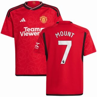 Billige Fodboldtrøjer Man Utd Hjemmebanetrøje 23/24 Kortærmet med Mount 7 tryk
