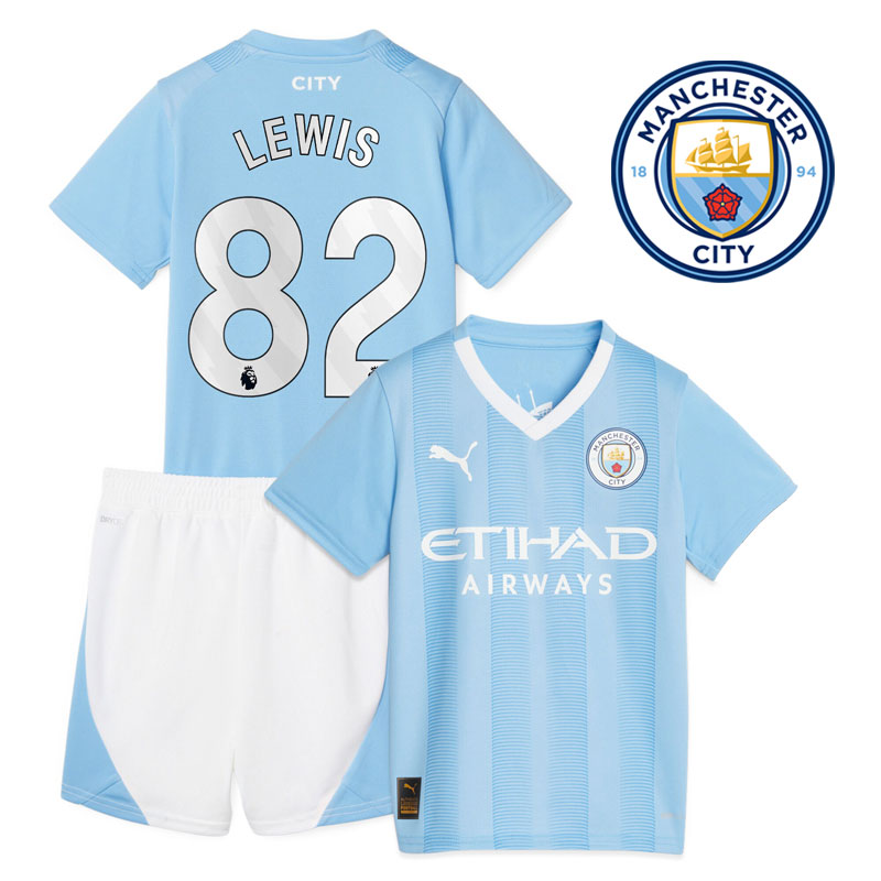 Billige Fodboldtrøjer Manchester City Børn Hjemmebanetrøje 23/24 Kortærmet med Lewis 82 tryk