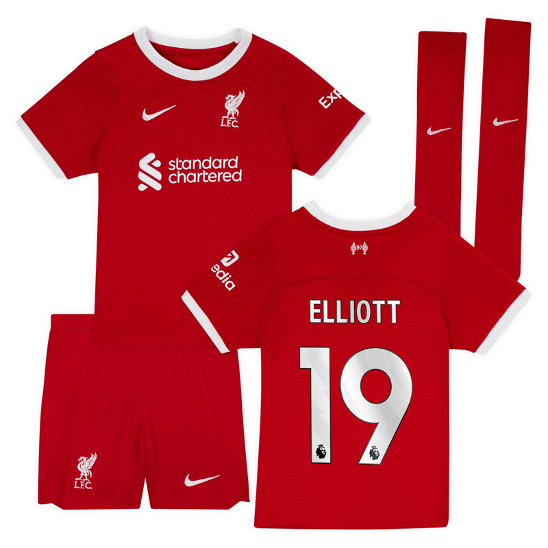 Elliott 19 Liverpool Børn Hjemmebanetrøje 2023/24 Rød Kortærmet med Elliott 19 tryk