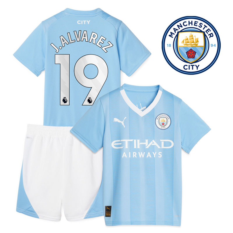 J.Alvarez 19 Manchester City Hjemmebanetrøje 2023/24 Kortærmet + korte bukser til Børn