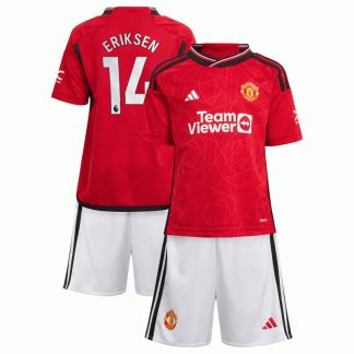 Man Utd Rød Kortærmet 2023/24 Hjemmebanetrøje til Børn med ERIKSEN 14 tryk