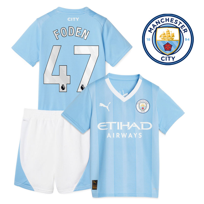 Manchester City Børn Hjemmebanetrøje 2023/24 Kortærmet + korte bukser Foden 47