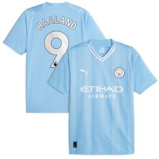 Manchester City Hjemmebanetrøje 23/24 Kortærmet til mænd med Haaland 9 tryk