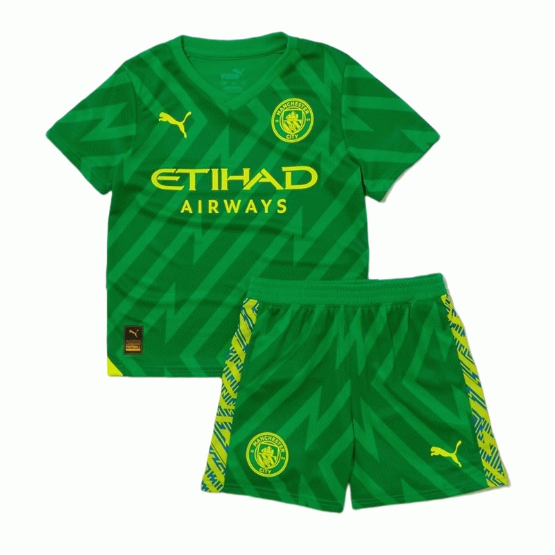 Manchester City Målmandstrøje 2023/24 Grøn Kortærmet + korte bukser til Børn