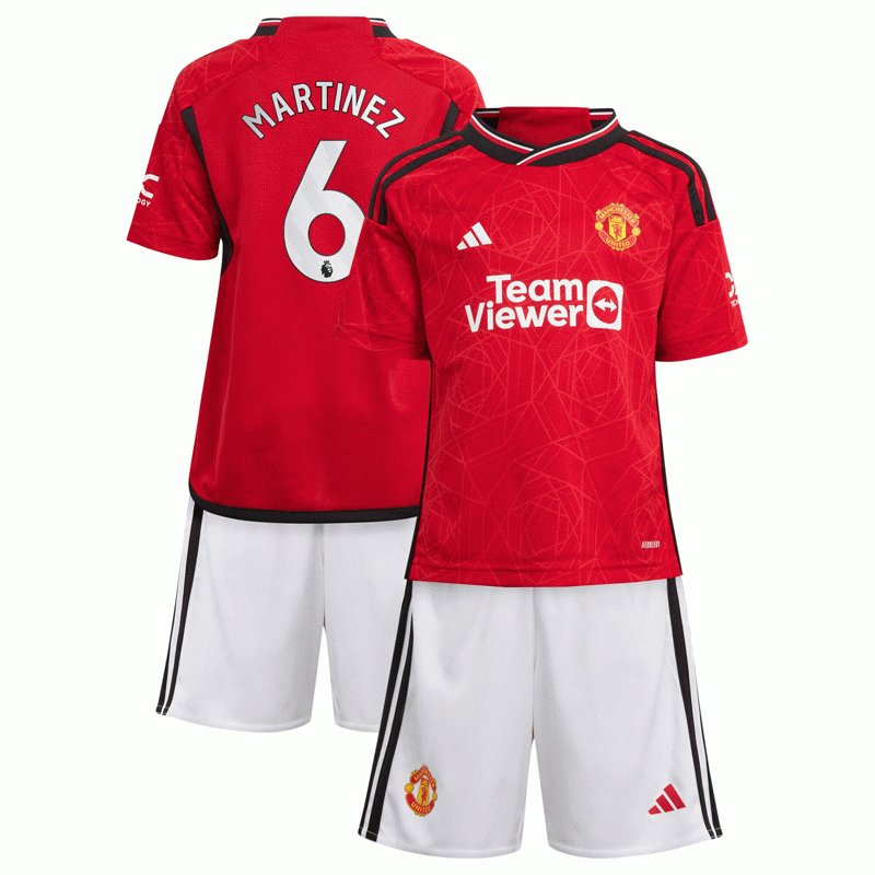 Manchester United Hjemmebanetrøje 23/24 Børn Kortærmet + korte bukser med Martinez 6 tryk
