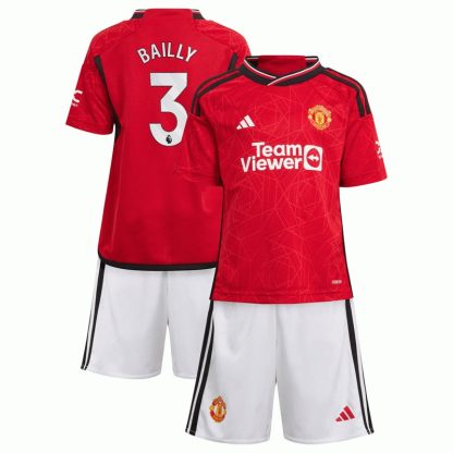 Manchester United Rød Kortærmet 23/24 Hjemmebanetrøje til Børn med Bailly 3 tryk