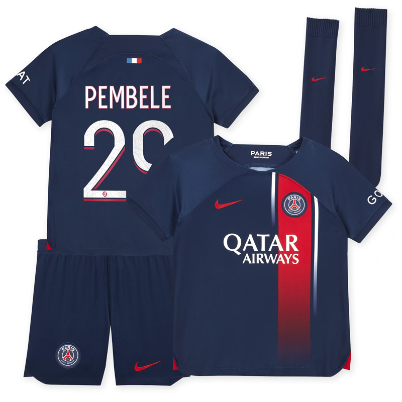 PEMBELE 29 Paris Saint Germain PSG Hjemmebanetrøje 2023/24 Kortærmet + korte bukser til Børn