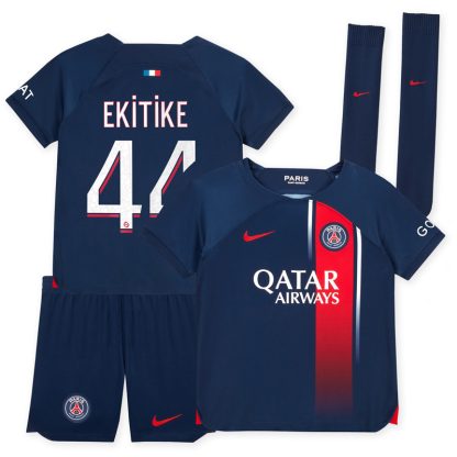 Paris Saint-Germain Børn Hjemmebane Fodboldtrøje 23/24 Kortærmet med Ekitike 44 tryk