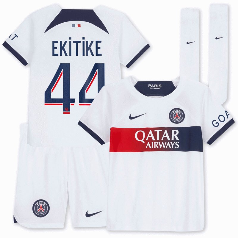Paris Saint-Germain Ekitike 44 Udebanetrøje 2023/24 PSG Børn Kortærmet + korte bukser