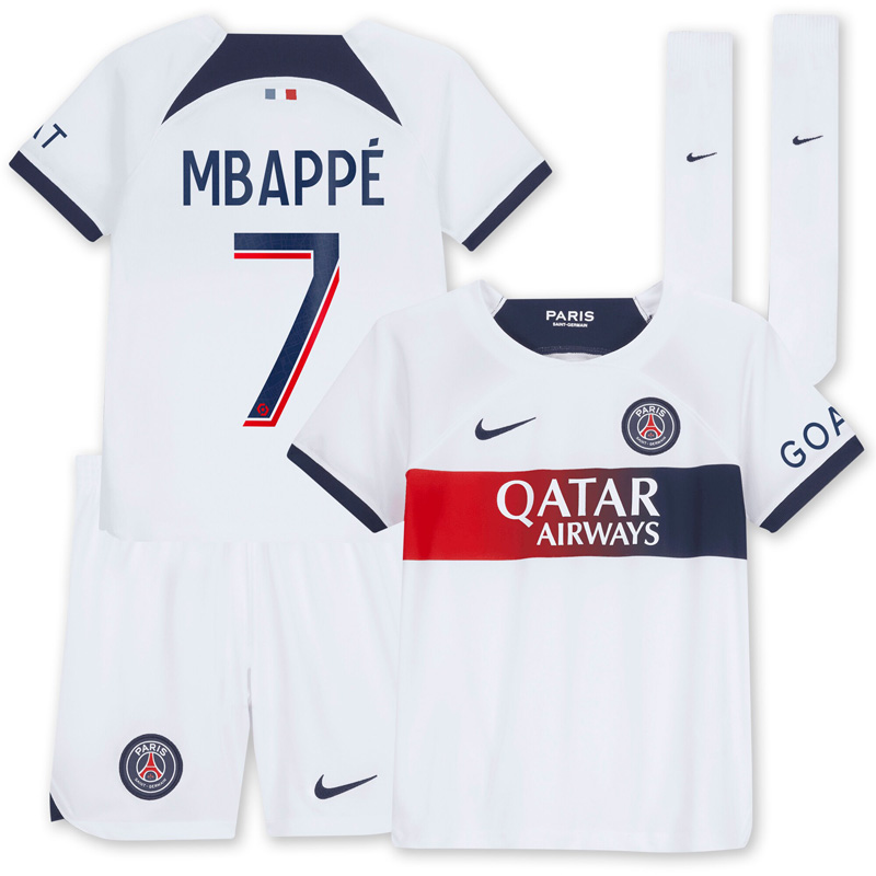 Paris Saint-Germain Mbappé 7 Udebanetrøje 2023/24 Kortærmet + korte bukser til større børn
