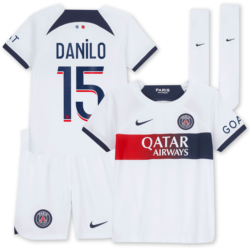 Paris Saint-Germain Udebanetrøje 2023/24 Børn Kortærmet med Danilo 15 tryk