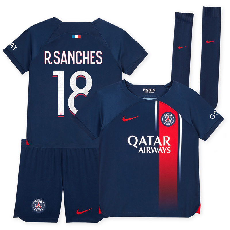 R.Sanches 18 Paris Saint Germain PSG Hjemmebanetrøje 2023/24 Kortærmet + korte bukser til Børn