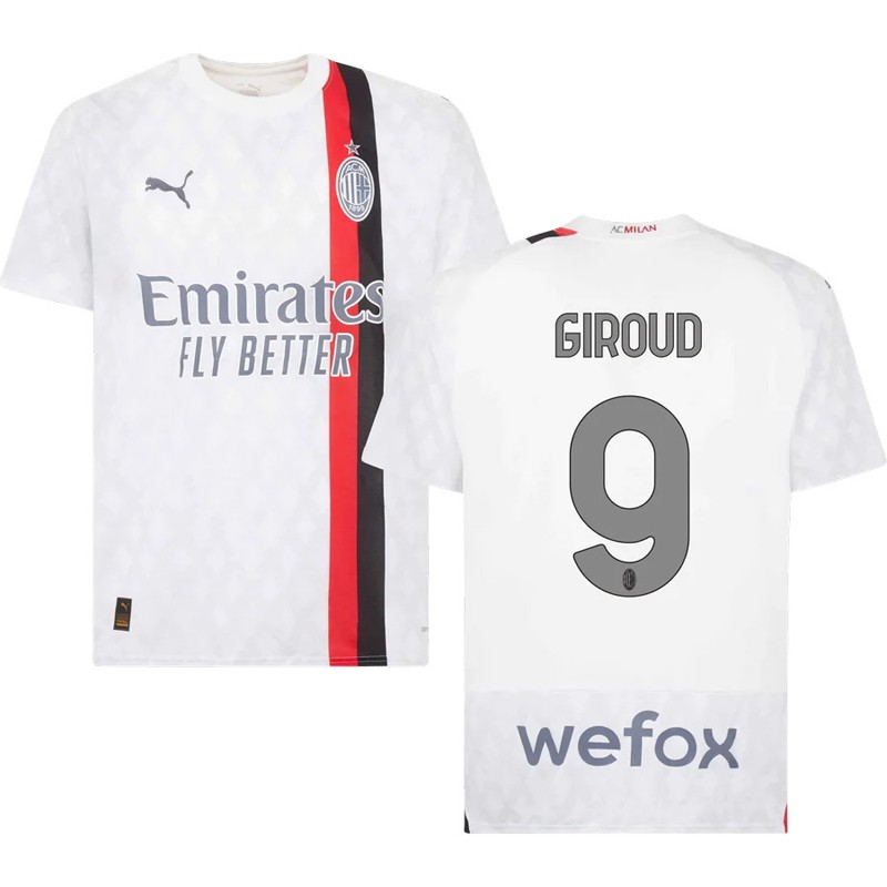 AC Milan Giroud 9 Udebanetrøje 2023/24 Hvid Kortærmet
