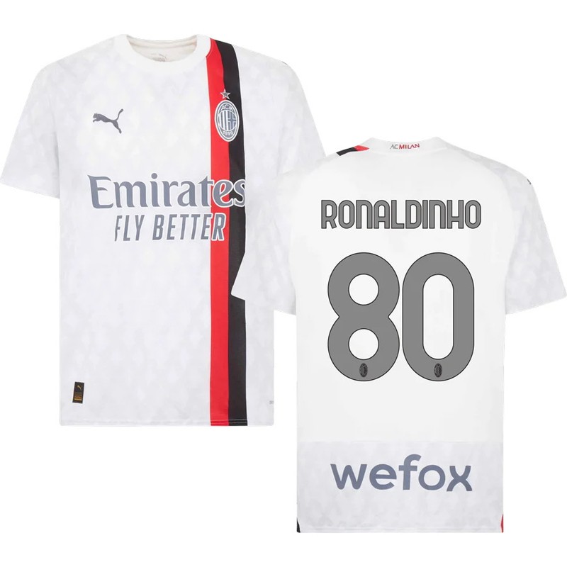 AC Milan Udebanetrøje 2023-24 Hvid Kortærmet med Ronaldinho 80 tryk