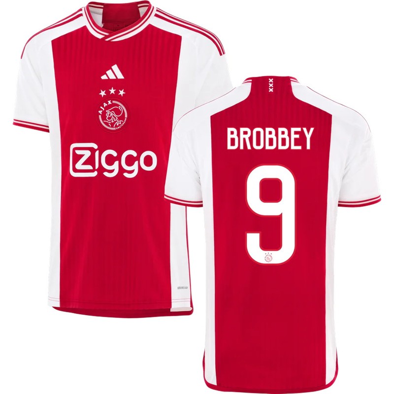 Ajax Hjemmebanetrøje 2023/24 Rød Kortærmet med Brobbey 9 tryk