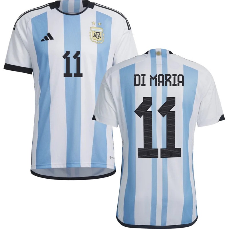 Argentina Di María 11 Hjemmebanetrøje VM 2022 Hvid Blå Kortærmet