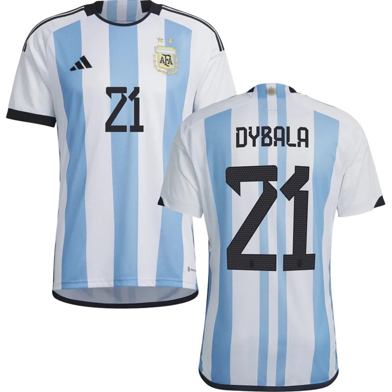 Argentina Hjemmebanetrøje VM 2022 Hvid Blå Kortærmet Dybala 21