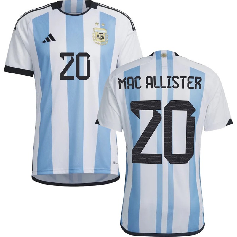 Argentina Hjemmebanetrøje VM 2022 Hvid Blå Kortærmet Mac Allister 20