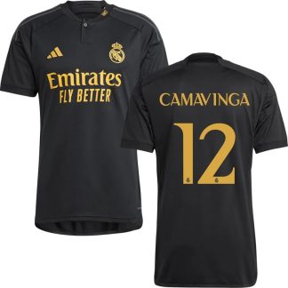 Billige Fodboldtrøjer Real Madrid Tredjetrøje 2023/24 Sort Kortærmet Camavinga 12