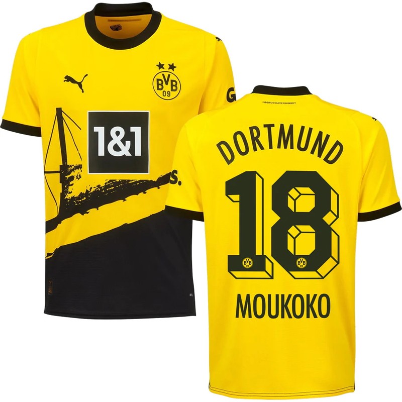 Borussia Dortmund Moukoko 18 Hjemmebanetrøje 23/24 Sort Gul Kortærmet