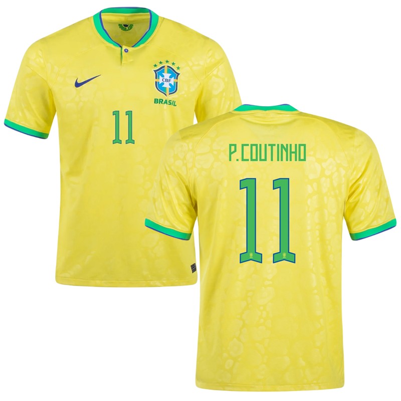 Brasilien Hjemmebanetrøje VM 2022 Gul Kortærmet P. Coutinho 11