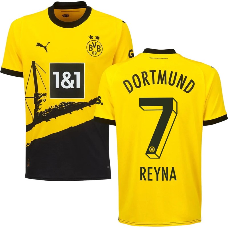 Dortmund Hjemmebanetrøje 2023/24 Sort Gul Kortærmet med Reyna 7 tryk