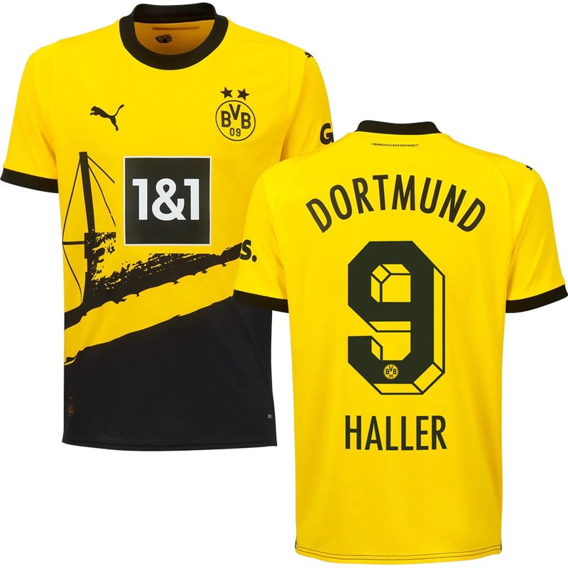 Dortmund Hjemmebanetrøje 23/24 Sort Gul Kortærmet med Haller 9 tryk