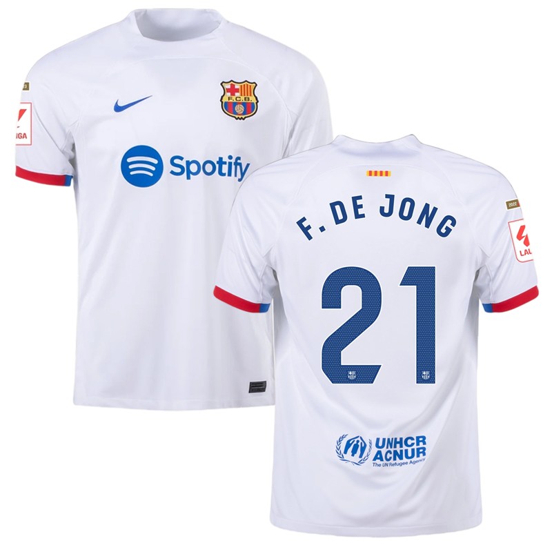 F. De Jong 21 Barcelona Udebanetrøje 2023-2024 Hvid Kortærmet