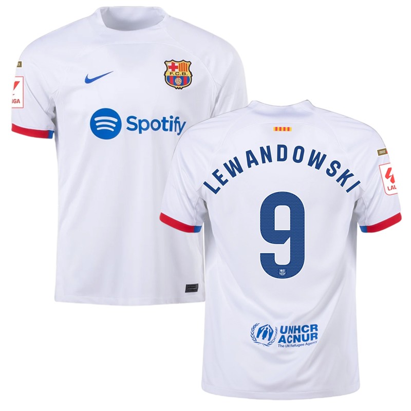FC Barcelona Udebanetrøje 2023/24 Hvid Kortærmet Lewandowski 9