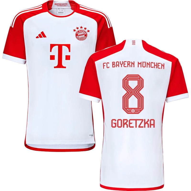FC Bayern Goretzka 8 Hjemmebanetrøje 2023/24 Hvid Rød Kortærmet Herrer