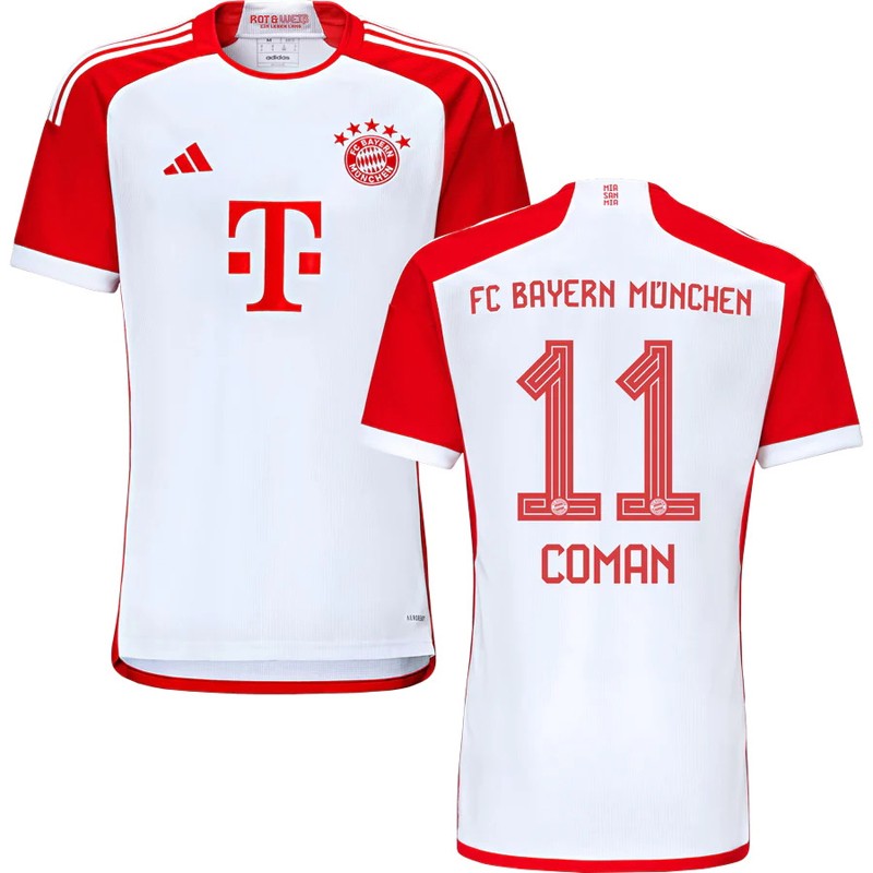 FC Bayern München Hjemmebanetrøje 2023/24 Hvid Rød Kortærmet Coman 11