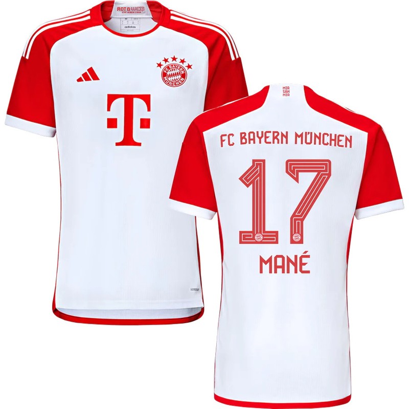 FC Bayern München Mané 17 Hjemmebanetrøje 2023-2024 Hvid Rød Kortærmet