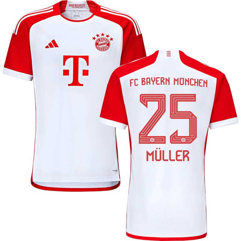 FC Bayern München Müller 25 Hjemmebanetrøje 23/24 Hvid Rød Kortærmet