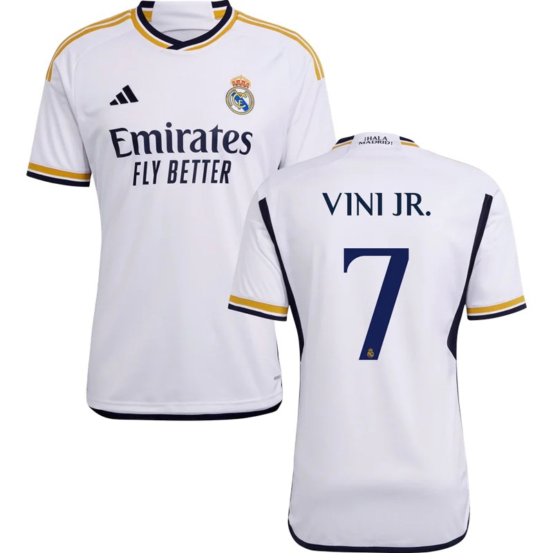 Fodboldtrøjer Real Madrid Hjemmebanetrøje 23-24 Hvid Kortærmet med VINI JR. 7 tryk