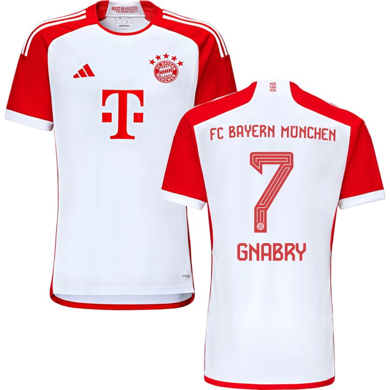 Gnabry 7 Bayern Munich Hjemmebanetrøje 2023/24 Hvid Rød Kortærmet