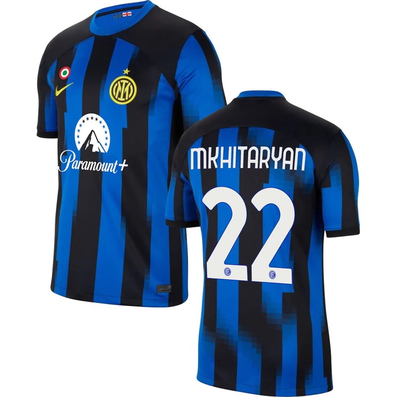 Inter Milan Hjemmebanetrøje 23/24 Blå Sort Kortærmet Mkhitaryan 22