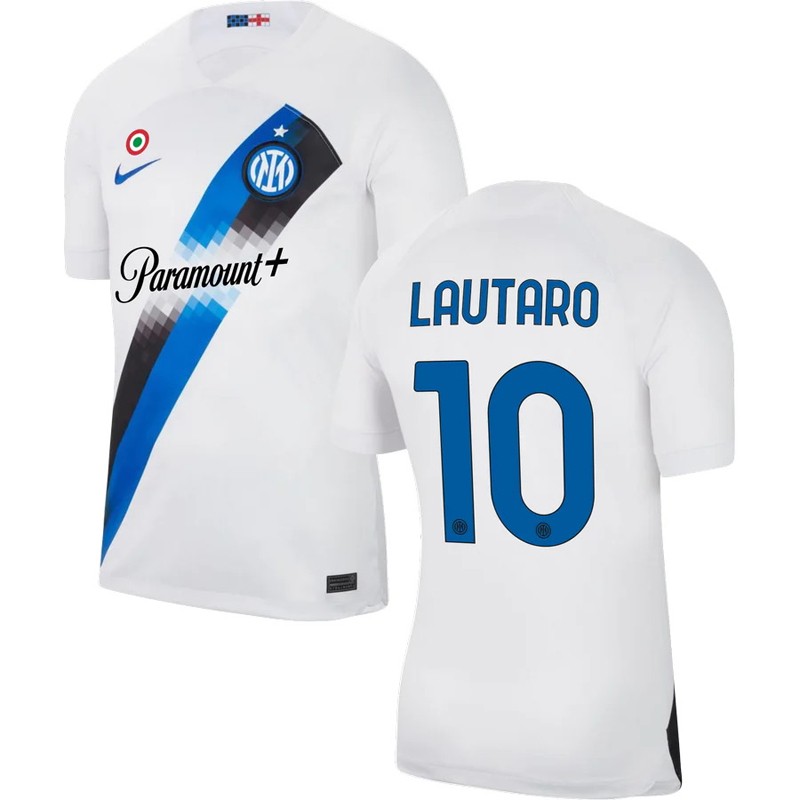 Inter Milan Udebanetrøje 2023-2024 Hvid Blå Kortærmet med Lautaro 10 tryk