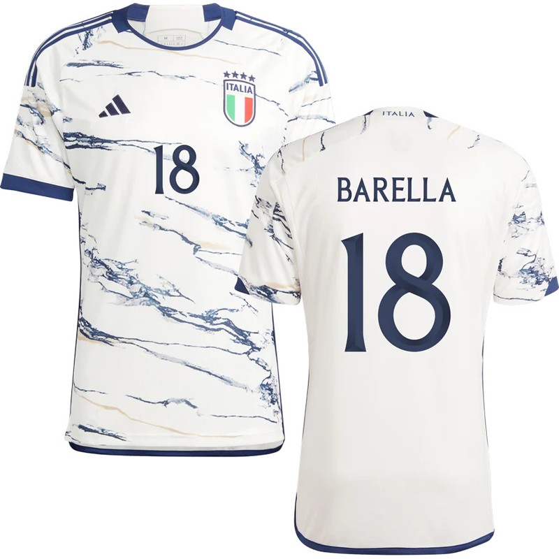 Italien Udebanetrøje 2023 Hvid Kortærmet Barella 18