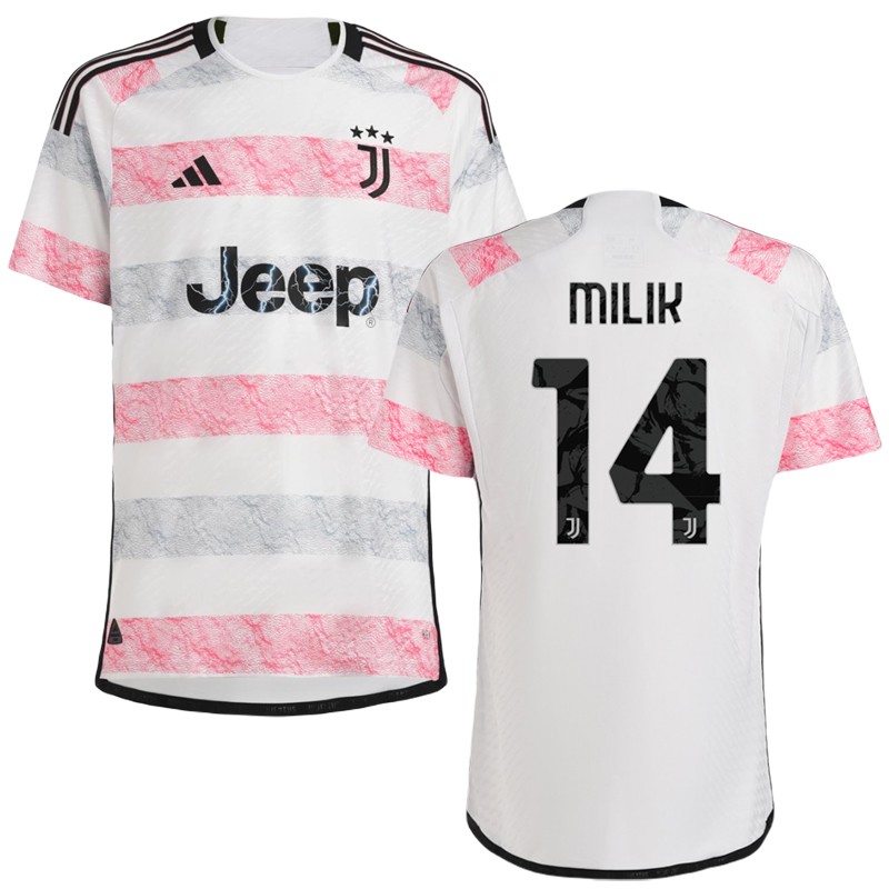 Juventus Udebanetrøje 2023/24 Hvid Pink Kortærmet med Milik 14 tryk