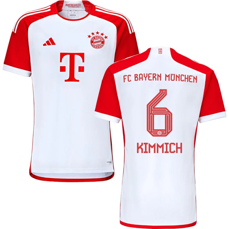 Kimmich 6 Bayern Munich Hjemmebanetrøje 2023/24 Hvid Rød Kortærmet