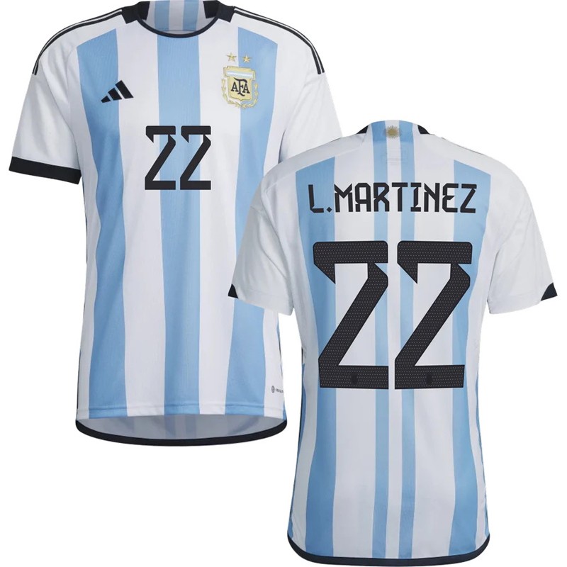 L.Martinez 22 Argentina Hjemmebanetrøje VM 2022 Hvid Blå Kortærmet
