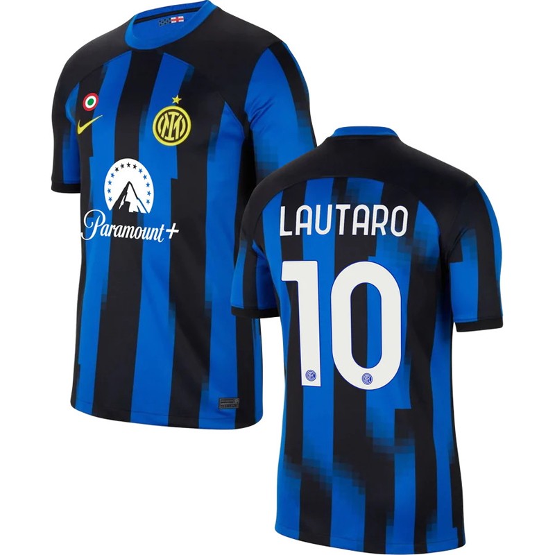 Lautaro 10 Inter Milan 23/24 Hjemmebanetrøje Blå Sort Kortærmet til mænd
