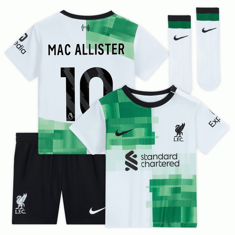 Liverpool Børn Udebanetrøje 2023/24 Kortærmet + korte bukser Mac Allister 10