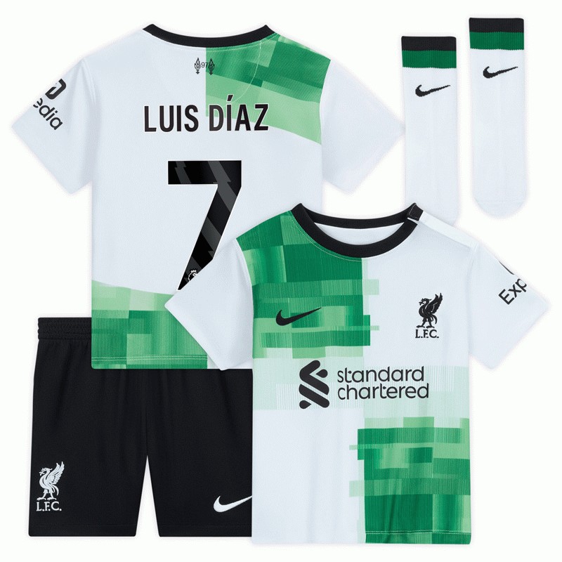 Luis Díaz 7 Liverpool Udebanetrøje 2023/24 Kortærmet + korte bukser til børn