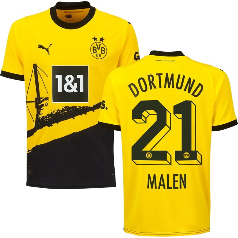 Malen 21 Borussia Dortmund Hjemmebanetrøje 2023-2024 Sort Gul Kortærmet til mænd
