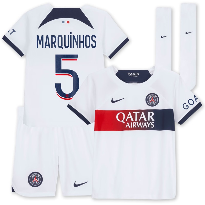Marquinhos 5 PSG Udebanetrøje 2023/24 Kortærmet + korte bukser til Børn
