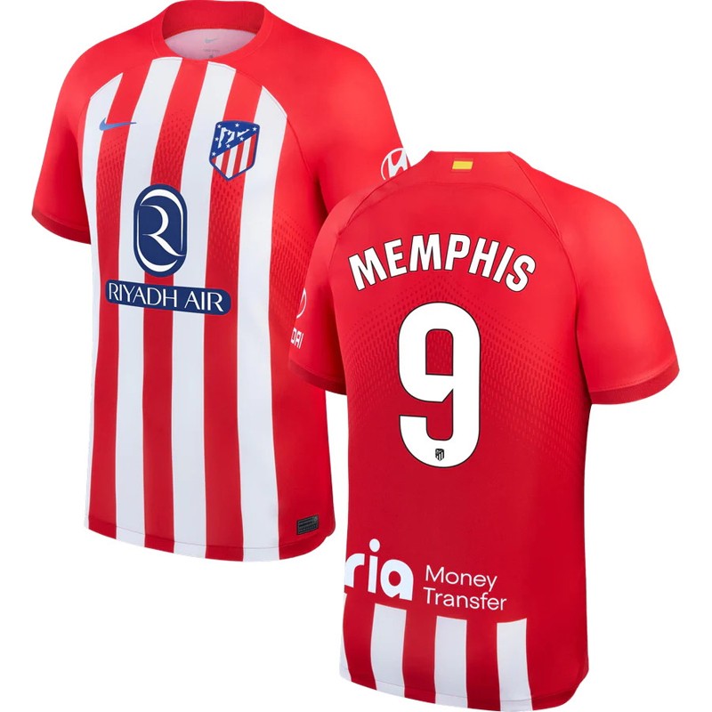 Memphis 9 Atletico Madrid Hjemmebanetrøje 2023/24 Rød Kortærmet