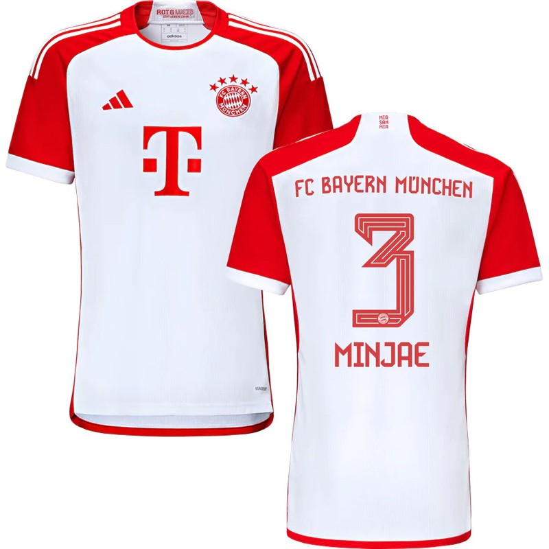 Minjae 3 Bayern Munich Hjemmebanetrøje 2023/24 Hvid Rød Kortærmet