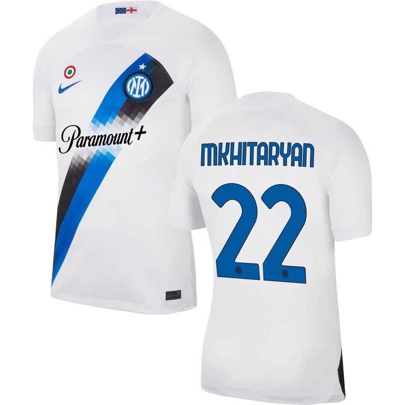 Mkhitaryan 22 Inter Milan Udebanetrøje 2023/24 Hvid Blå Kortærmet